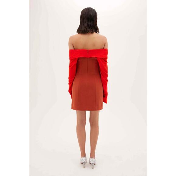 $725 BIANCA SPENDER RUNWAY Brick Red Crepe Dress – Size 2 Small - Picture 10 of 15